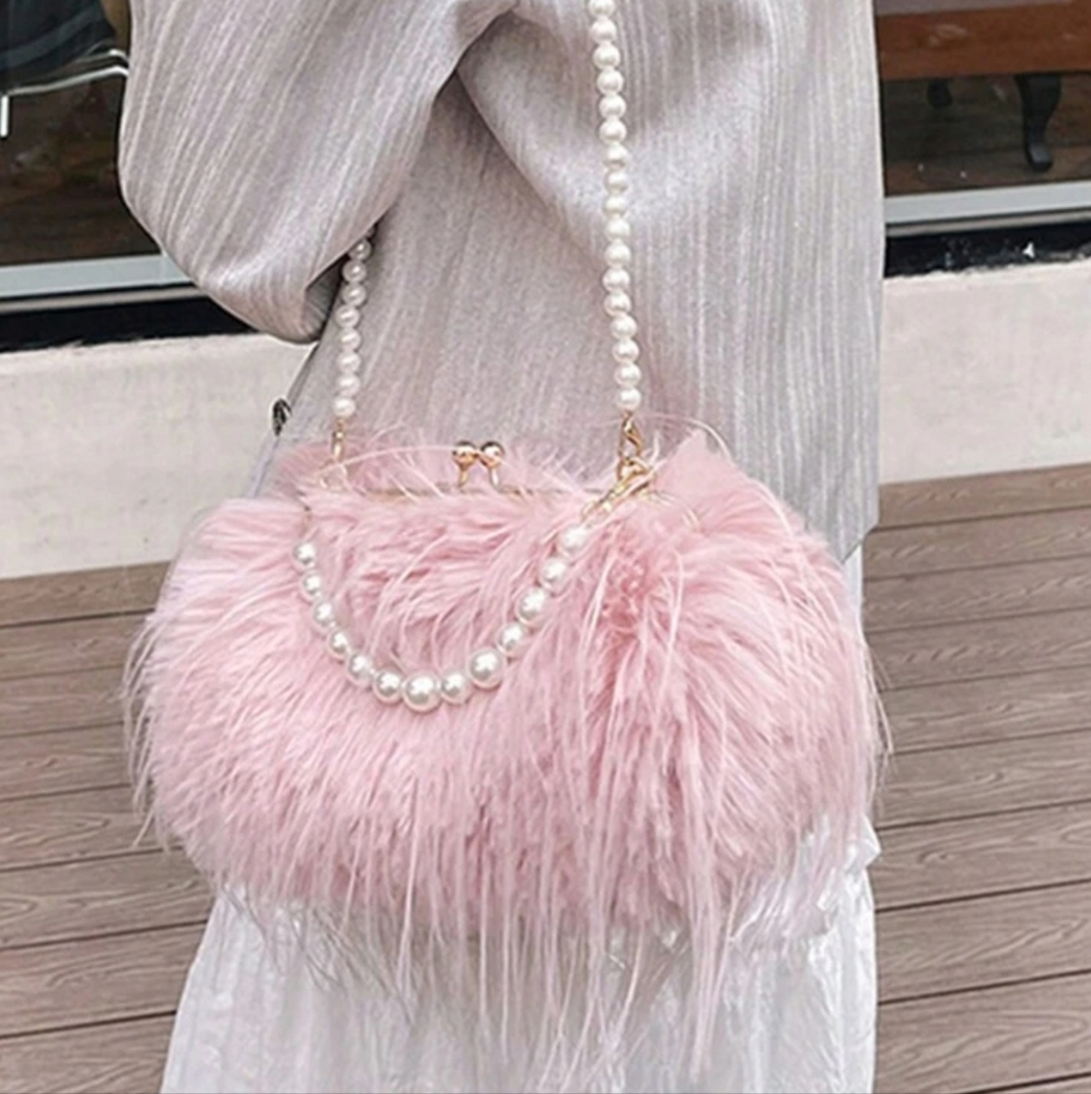 Pink Pearl Fur Crossbody Bag